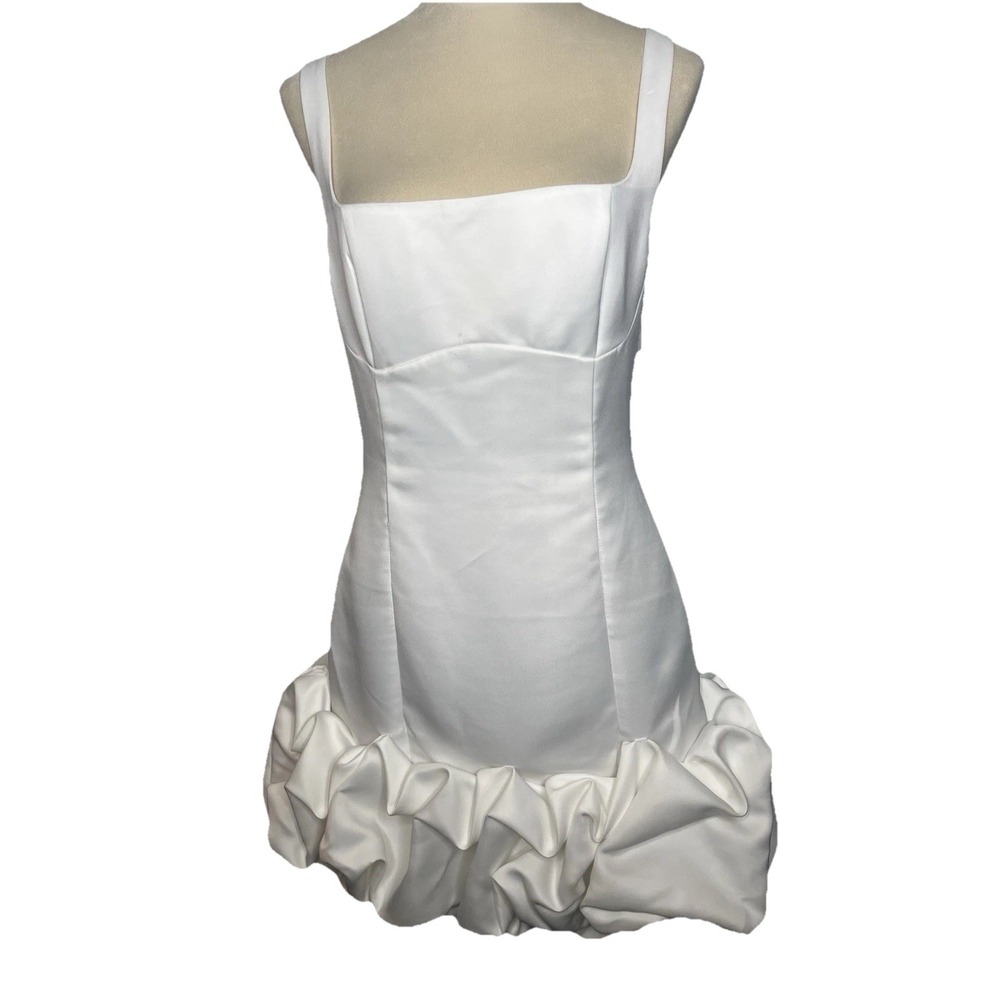NWT Fashion Nova White Ruffle Satin Mini Dress Bubble Y2K Hoco Wedding Party